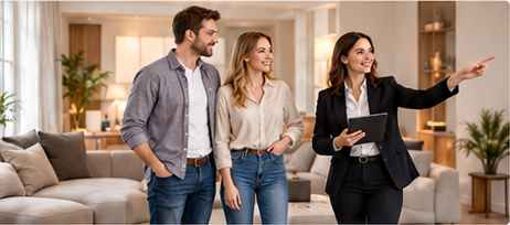 HomeDutch advisor showing a couple around a home